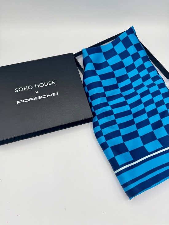 NWT Porsche x Soho House Blue Pasha Scarf Bandana - Satin Silk Material , New
